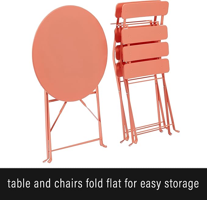 Crosley Furniture CF7390-CO Karlee Retro Metal Indoor/Outdoor 3-Piece Bistro Set with Table and 2 Chairs, Coral - LeafyLoom