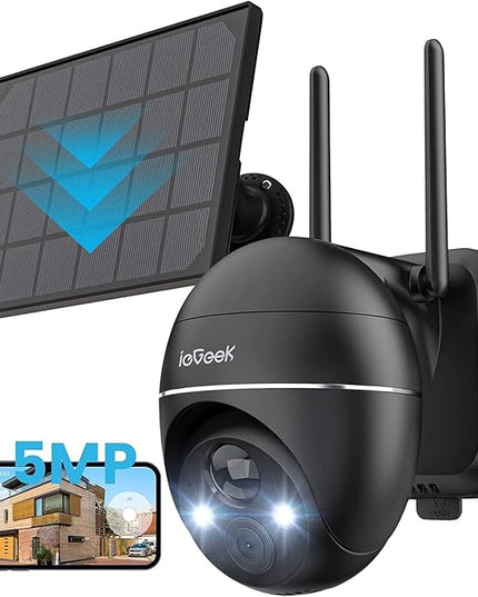 ieGeek 5MP Security Cameras Wireless Outdoor, Solar Outdoor Security Cameras System 360° PTZ with Spotlight & Siren, 2.4Ghz Outdoor Cameras for Home Security,Color Night Vision, Compatible with Alexa ieGeek