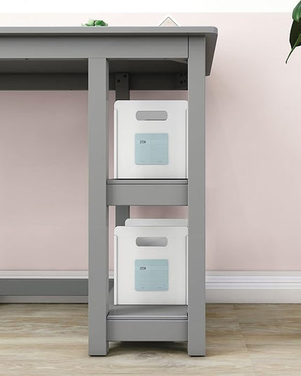 Max & Lily Solid Wood Desk With Shelves, 47 Inches, Grey - LeafyLoom