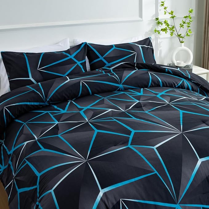NTBED 3D Geometric Comforter Set for Boys Kids, Irregular Diamond Pattern Lightweight Microfiber Bedding Sets All Season (Blue, Twin) - LeafyLoom