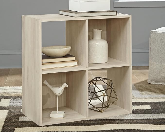 Signature Design by Ashley Socalle Modern 4 Cube Storage Organizer or Bookcase, Whitewash - LeafyLoom