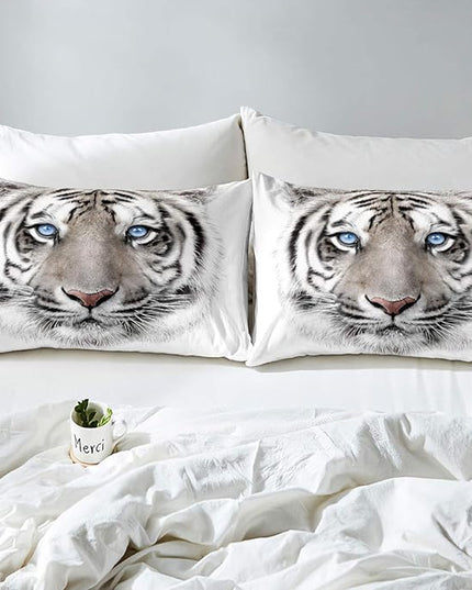 Erosebridal Kids Tiger Comforter Set Full Size, Wild Animal Down Comforter for Boys Girls Teens Adult Bedroom, Grey Tiger Skin Duvet Insert Black White Stripe Bedding Comforters for Bedroom Decor - LeafyLoom