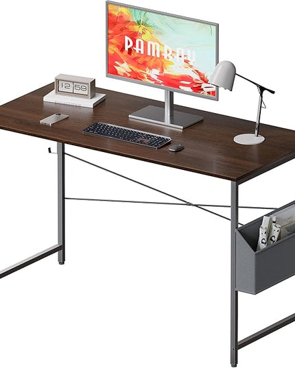 Pamray 47 Inch Computer Desk Small Spaces Desk with Storage Bag for Bedroom Writing and Home Office Work Small Study Desk Table Deep Brown - LeafyLoom