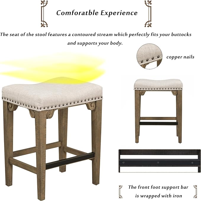 NicBex Small Dining Table for 2 Breakfast Nook Table Set 3-Piece Retro Dining Set Solid Wood Counter Height Pub Set Foldable Table with 2 Saddle Stools for Kitchen, Distressed Brown - LeafyLoom