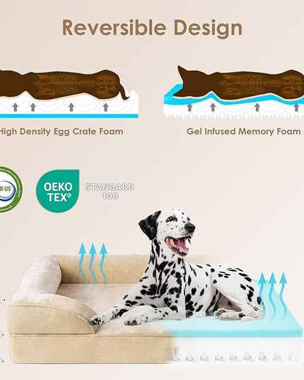 EHEYCIGA Orthopedic Dog Beds for Large Dogs, Waterproof Memory Foam Large Dog Bed with Sides, Non-Slip Bottom and Egg-Crate Foam Large Dog Couch Bed with Washable Removable Cover, Greige EHEYCIGA