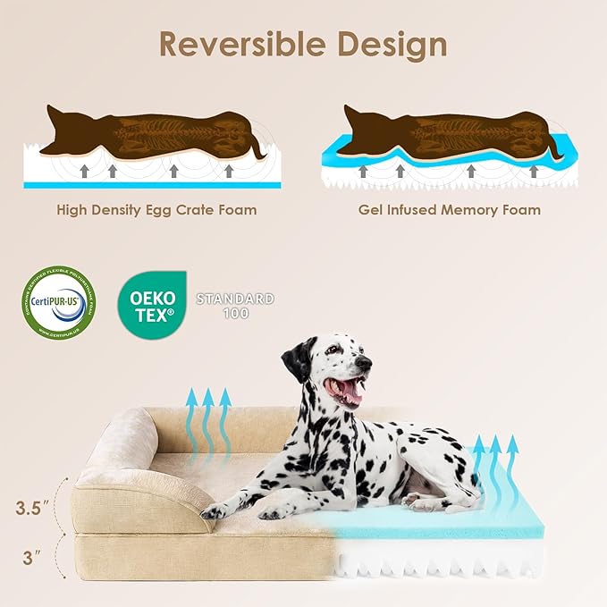 EHEYCIGA Orthopedic Dog Beds for Large Dogs, Waterproof Memory Foam Large Dog Bed with Sides, Non-Slip Bottom and Egg-Crate Foam Large Dog Couch Bed with Washable Removable Cover, Greige EHEYCIGA