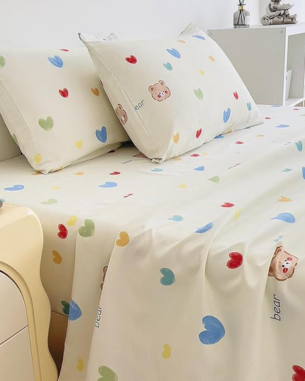 7 Piece Kids Pink Heart Bedding Sets Twin Comforter Set with Sheets - Colourful Reversible Heart Shaped Cute Bedding for Girls Kids - Love Quilt Bed in a Bag All Season - LeafyLoom