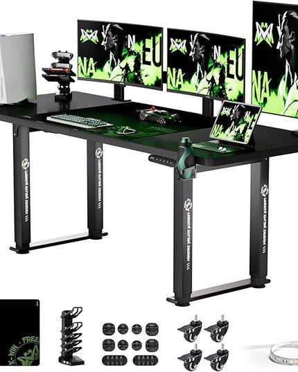 X-Win Electric Height Adjustable Standing Desk, 71" x 31.5" Inch 4-Leg Ergonomic Sit to Stand Desk for Home Office, Powerful Dual Motor Work Desk, Carbon Fiber Textured Black - LeafyLoom