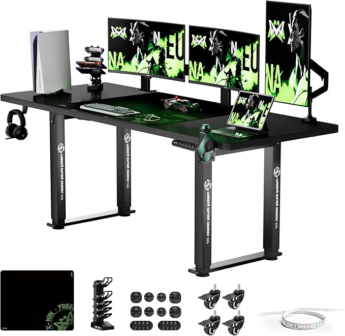 X-Win Electric Height Adjustable Standing Desk, 71" x 31.5" Inch 4-Leg Ergonomic Sit to Stand Desk for Home Office, Powerful Dual Motor Work Desk, Carbon Fiber Textured Black - LeafyLoom