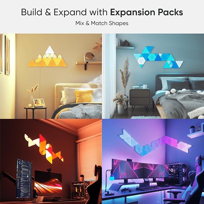 Nanoleaf Shapes WiFi and Thread Smart RGBW 16M+ Color LED Dimmable Gaming and Home Decor Wall Lights Smarter Kits (Triangles Smarter Kit (7 Pack) NANOLEAF