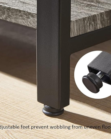 BON AUGURE Small Bookshelf for Small Space, 2 Tier Shelf Floor Bookcase for Storage, Industrial Short Low Wood Metal Book Shelves for Bedroom, Office and Living Room(Dark Gray Oak) - LeafyLoom