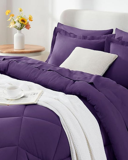 CozyLux Queen Comforter Set with Sheets 7 Pieces Bed in a Bag Purple All Season Bedding Sets with Comforter, Pillow Shams, Flat Sheet, Fitted Sheet and Pillowcases - LeafyLoom