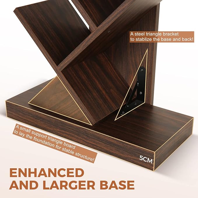 8 Tier Tree Bookshelf, 8 Shelf Open Book Case, Sturdy Tree Bookcase, Narrow Book Organizer Shelves for Bedroom, Living Room, Home Office, Dark Brown, w/Wall Anchor, 15.9"x8.1"x47.6" - LeafyLoom