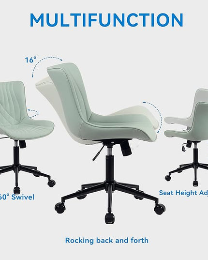 YOUNIKE Office Chair, Armless Desk Chair with Wheels, Home Office Computer Task Chairs, Modern Faux Leather Padded Vanity Chair, Adjustable Swivel Rolling Office Chair with Back, Mint Green - LeafyLoom