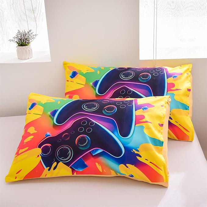 Aimuan Gaming Bedding Sets Gamer Room Decor 3D Gamepad Video Games Twin Size Comforter Sets for Boys Games Console Action Buttons Novelty Colorful Modern Home Quilt Set (Twin, Yellow) - LeafyLoom