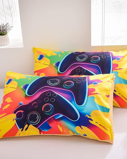 Aimuan Gamer Gaming Bedding Sets 3D Gamepad Comforter Sets for Boys Games Console Action Buttons Novelty Colorful Game Controller Modern Room Decor Home Quilt Set (Queen, Yellow) - LeafyLoom
