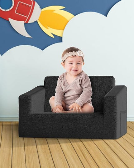Kids Couch,2-in-1 Toddler Chairs for Boys,Kids Sofa with Storage,Comfortable Kids Sofa Bed,Fun Kids Lounge Chair,Toddler Furniture,Kids Playroom,Children'S Gifts (Black) - LeafyLoom