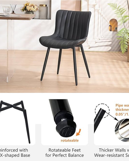 YOUNUOKE Black Dining Chairs Set of 2 Upholstered Mid Century Modern Kitchen Chair Armless Faux Leather Accent Dinning Side Chairs with Back and Metal Legs for Guest Waiting Reception Living Room - LeafyLoom