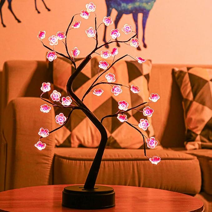 OTAVILEM Bonsai Tree Light, Tree Lamps for Living Room, Cute Night Light for House Decor, Good for Gifts, Home Decorations, Weddings, Christmas and More (Pink Cherry Blossom, 36 LED) - LeafyLoom