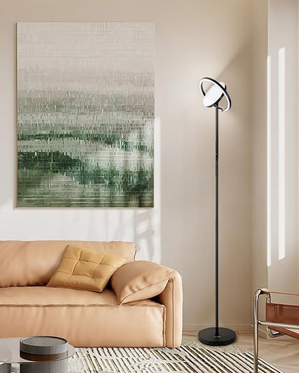 FIMEI Floor Lamp, Sky Modern Bright Standing Lamp with Rotatable Outer Ring Light, 3 Color Temperature and Stepless Dimming, Remote/Touch Independent Control for Living Room Bed Room Office, Black - LeafyLoom