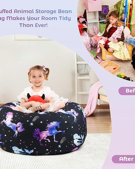 KABOER Bean Bag Cover for Kids,200L Stuffed Animal Storage Bean Bag Chair Cover |Stuffable Zipper Beanbag for Organizing Children Soft Plush Toys (32x29inch) - LeafyLoom