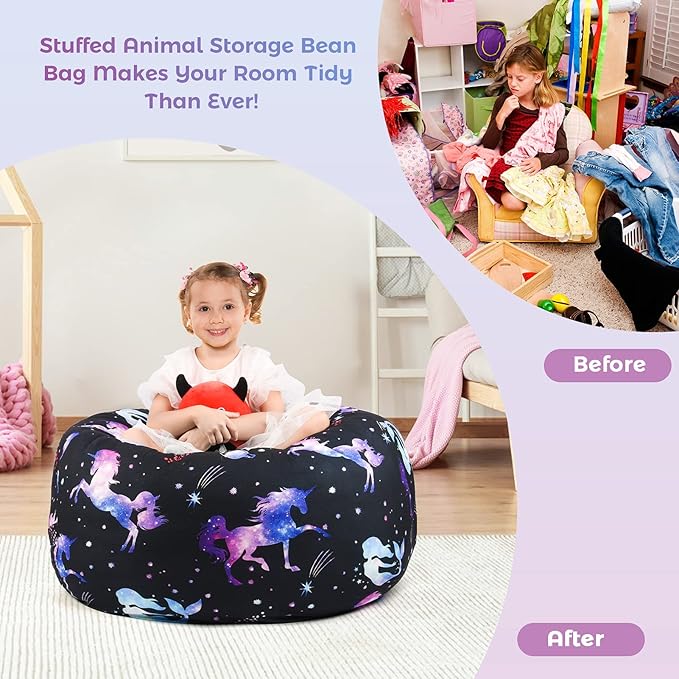 KABOER Bean Bag Cover for Kids,200L Stuffed Animal Storage Bean Bag Chair Cover |Stuffable Zipper Beanbag for Organizing Children Soft Plush Toys (32x29inch) - LeafyLoom