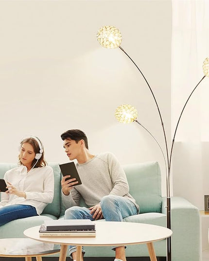 Depuley 3-Light Modern LED Floor Lamp, Adjustable Metal Tall Standing Lamps with Marble Base, Dimmable Arc Floor Lamp with Flexible Rotating Lights for Living Room, Bedroom(Silver, G9 Bulbs Included) - LeafyLoom