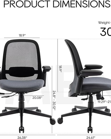 Ergonomic Mesh Office Chair, Mid Back Computer Executive Desk Chair with 3D Armrests, Slide Seat, Tilt Lock and Lumbar Support-Black/Grey - LeafyLoom