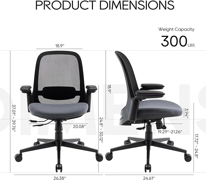 Ergonomic Mesh Office Chair, Mid Back Computer Executive Desk Chair with 3D Armrests, Slide Seat, Tilt Lock and Lumbar Support-Black/Grey - LeafyLoom