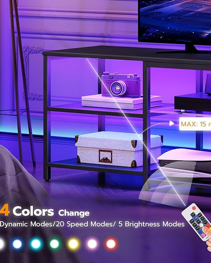 HOOBRO LED TV Stand for 75 Inch TVs with Charging Station, Gaming Entertainment Center with 3-Tier Open Storage, Long 63” Media TV Console Table, TV Stand for Living Room, Bedroom, Black BB21UDDS01 - LeafyLoom