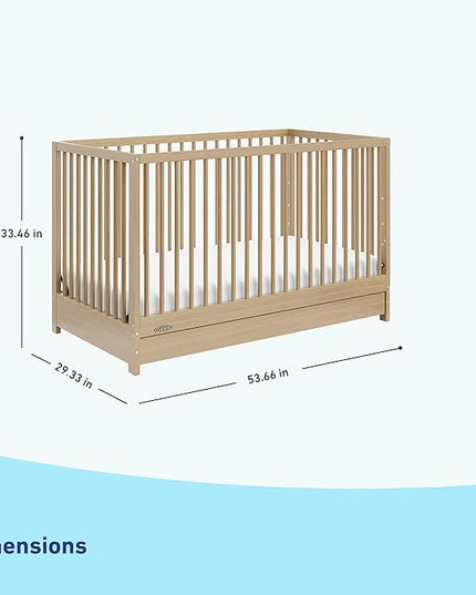 Graco Teddi 5-in-1 Convertible Crib with Drawer (Driftwood) – GREENGUARD Gold Certified, Crib with Drawer Combo, Full-Size Nursery Storage Drawer, Converts to Toddler Bed, Daybed and Full-Size Bed - LeafyLoom