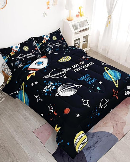 Space Comforter Set Twin 5PCS,Kids Bedding Set for Boys Twin,Rocket Bedding Twin Size.Kids Comforter Set Soft Bedding Sets,Bed in A Bag for Kids - LeafyLoom