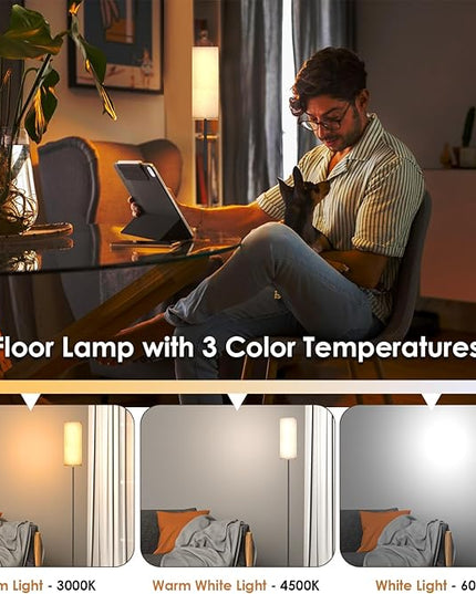 Living Room Floor Lamps, Square Floor Lamp Foot Control with 3 Color Temperatures, High Reading Light for Bedroom, Living Room, Office,Dimmable Lamps with 9W Bulb,Remote Control Not Included - LeafyLoom