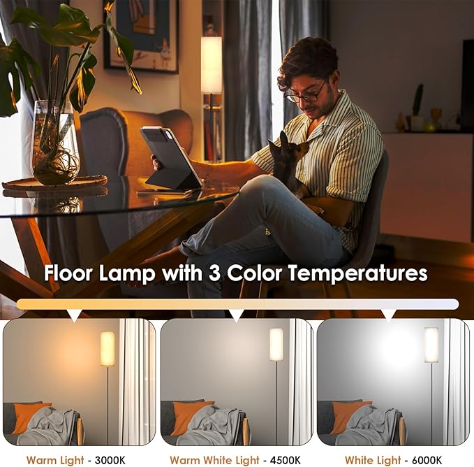 Living Room Floor Lamps, Square Floor Lamp Foot Control with 3 Color Temperatures, High Reading Light for Bedroom, Living Room, Office,Dimmable Lamps with 9W Bulb,Remote Control Not Included - LeafyLoom