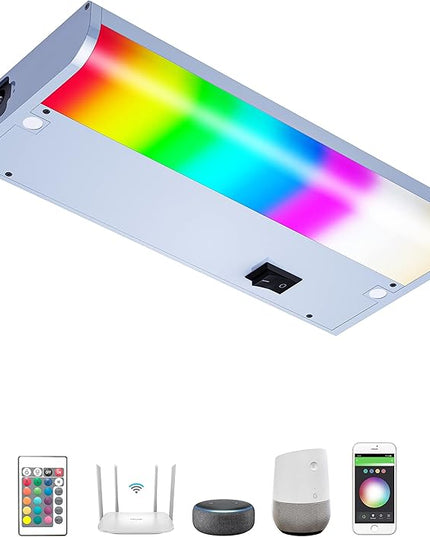 LED Smart Under Cabinet Lights Hardwired or Plug in White and Color Ambiance Dimmable with Remote Control Work with Amazon Alexa, Google App Controlled Under Counter Lighting (12 Inch) LAMPAOUS