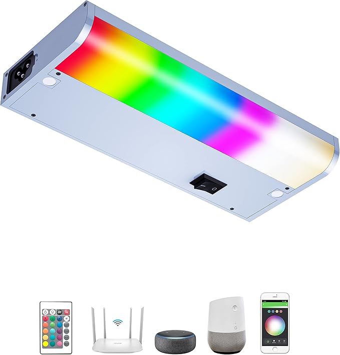 LED Smart Under Cabinet Lights Hardwired or Plug in White and Color Ambiance Dimmable with Remote Control Work with Amazon Alexa, Google App Controlled Under Counter Lighting (12 Inch) LAMPAOUS
