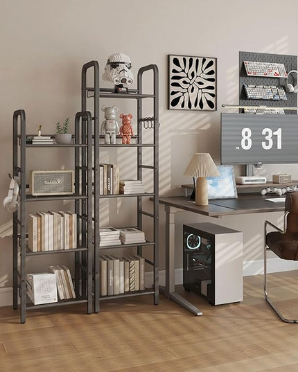 YMYNY 5 Tier Bookshelf, Freestanding Bookcase for Living Room, Bedroom, Home Office, Multi-Functional Storage Rack Organizer, Display Rack with Metal Frame, Rust Resistance, Black, UHBC055B - LeafyLoom