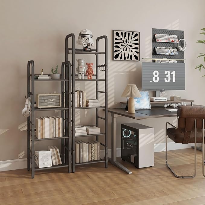 YMYNY 5 Tier Bookshelf, Freestanding Bookcase for Living Room, Bedroom, Home Office, Multi-Functional Storage Rack Organizer, Display Rack with Metal Frame, Rust Resistance, Black, UHBC055B - LeafyLoom