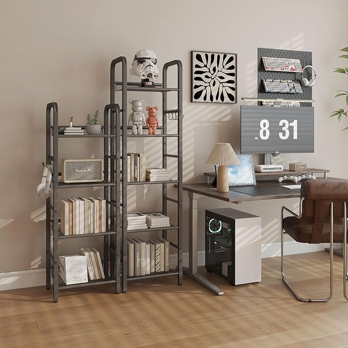 YMYNY 4 Tier Bookshelf, Freestanding Bookcase for Living Room, Bedroom, Home Office, Multi-Functional Storage Rack Organizer, Display Rack with Metal Frame, Rust Resistance, Black, UHBC054B - LeafyLoom