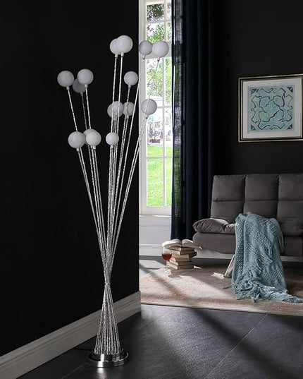 NicBex Floor Lamp,Modern Home Decor Floor Lamp with 16 Frosted White Orb Round Buns Shade,Standing Lamp Tall Lamp,Floor Lamps for Living Room,Bedroom and Office,Reading Light,Easy Assembly,Silver - LeafyLoom