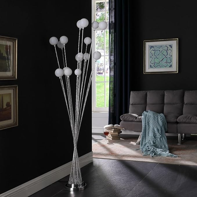 NicBex Floor Lamp,Modern Home Decor Floor Lamp with 16 Frosted White Orb Round Buns Shade,Standing Lamp Tall Lamp,Floor Lamps for Living Room,Bedroom and Office,Reading Light,Easy Assembly,Silver - LeafyLoom
