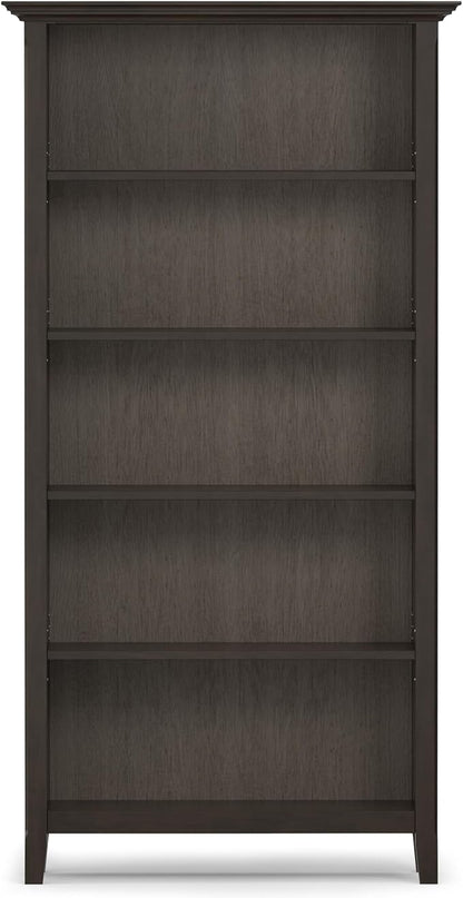 SIMPLIHOME Amherst SOLID WOOD Transitional 5 Shelf Bookcase for The Living, Study Room and Office, 36 inch, Hickory Brown - LeafyLoom