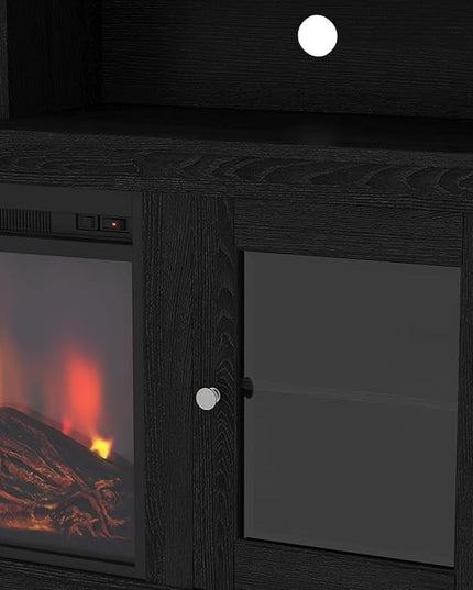 Walker Edison Glenwood Rustic Farmhouse Glass Door Highboy Fireplace TV Stand for TVs up to 65 Inches, 58 Inch, Black - LeafyLoom