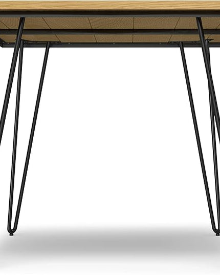 SIMPLIHOME Hunter Dining, Solid Wood Oak Veneer Tabletop Powder-Coated Iron Metal Legs in Black, Industrial-Style Rectangular Kitchen Table for 4 to 6 People, 66 inches - LeafyLoom