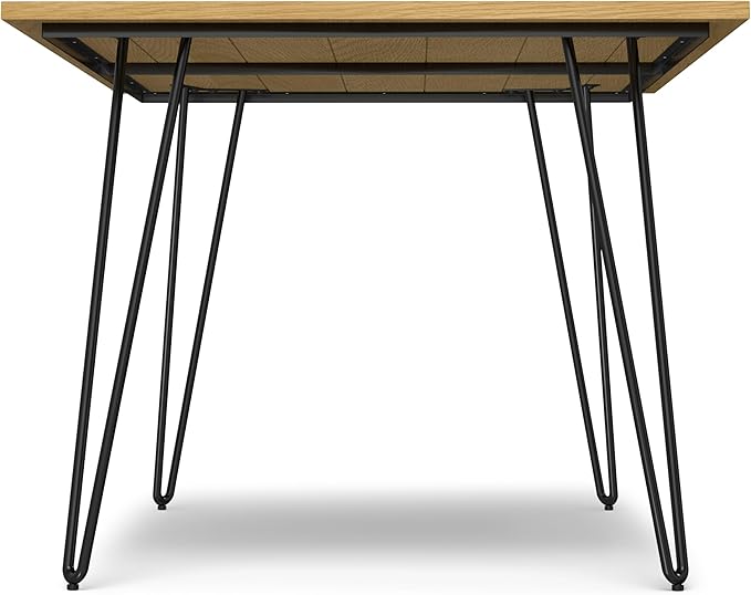 SIMPLIHOME Hunter Dining, Solid Wood Oak Veneer Tabletop Powder-Coated Iron Metal Legs in Black, Industrial-Style Rectangular Kitchen Table for 4 to 6 People, 66 inches - LeafyLoom