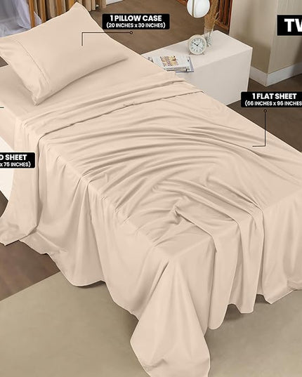 Utopia Bedding Twin Bed Sheets Set - 3 Piece Bedding - Brushed Microfiber - Shrinkage and Fade Resistant - Easy Care (Twin, Beige) - LeafyLoom