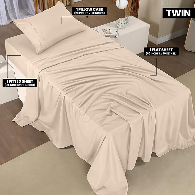 Utopia Bedding Twin Bed Sheets Set - 3 Piece Bedding - Brushed Microfiber - Shrinkage and Fade Resistant - Easy Care (Twin, Beige) - LeafyLoom