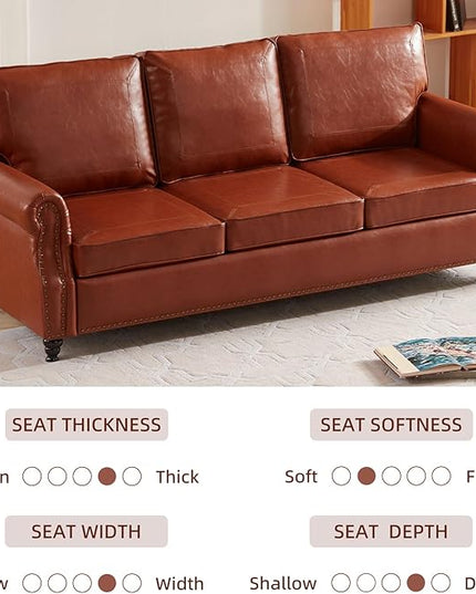 Dreamsir 79'' Traditional Faux Leather Sofa, 3 Seater Couch with Nailhead Trim and Rolled Arms, Classic Couches for Living Room, Bedroom, Apartment, Easy Assembly（Reddish Brown） - LeafyLoom