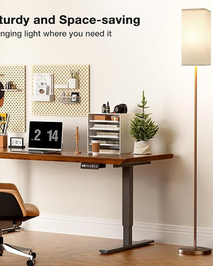 Ambimall Remote Control Floor Lamp, Stepless Dimmable, 64 Inches Tall, Include 9W Bulb, Standing Lamp for Living Room Bedroom Office (White & Brown) - LeafyLoom