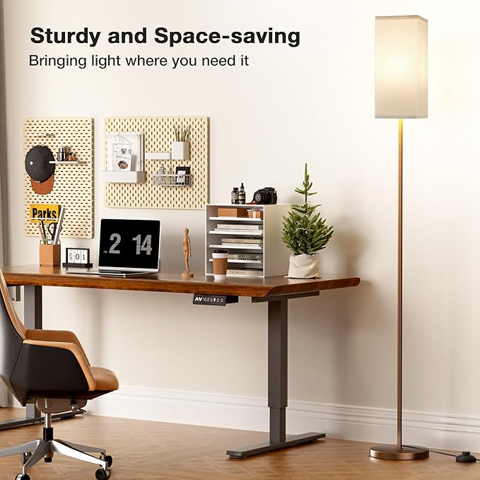Ambimall Remote Control Floor Lamp, Stepless Dimmable, 64 Inches Tall, Include 9W Bulb, Standing Lamp for Living Room Bedroom Office (White & Brown) - LeafyLoom